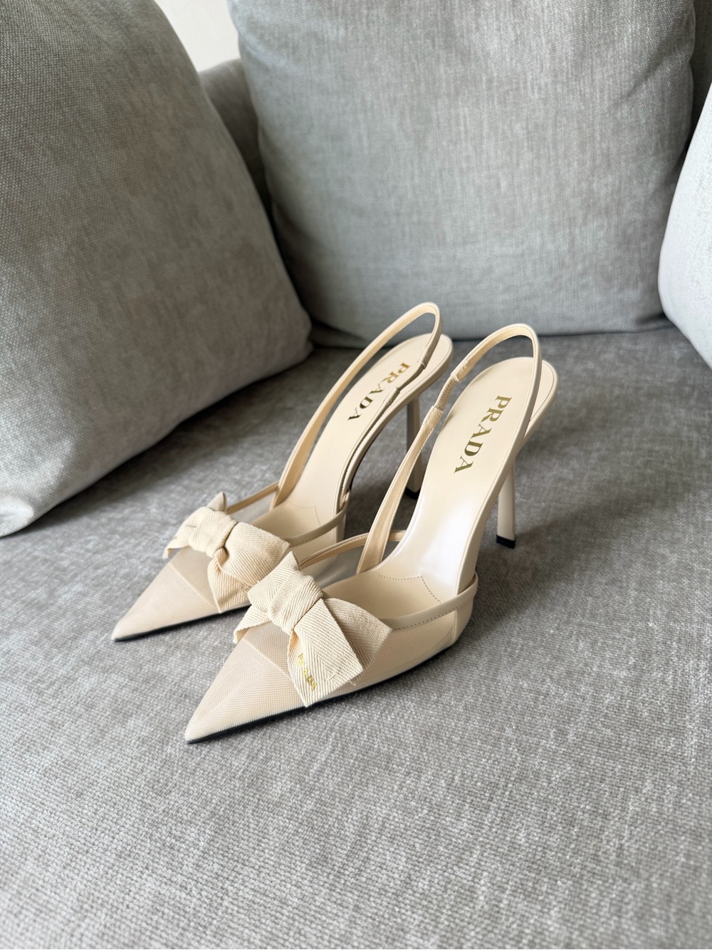 Prada Cream Pointed Bow Slingback Pumps - Picture 9 of 9